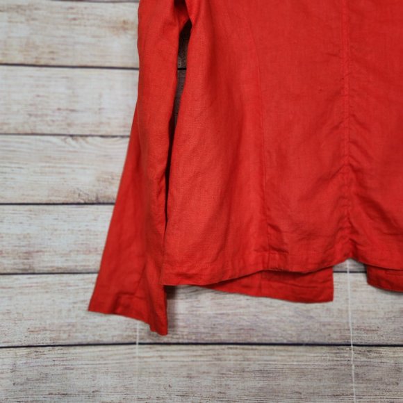 Tahari Womens S 100% Linen Open Front Career Casual Blazer Pockets Redish Orange - Picture 12 of 15